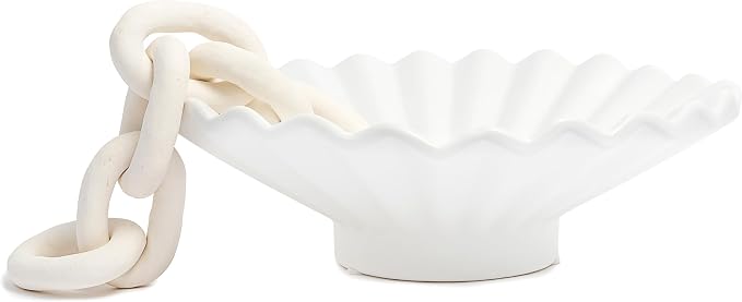 Matte White Pleated Pedestal Bowl - Fluted Scalloped Edge Decorative Cake Stand Bowl, Elevated Footed Display Dish for Home Decor, Modern Farmhouse Centerpiece for Coffee Table Entryway [10.5W X 3.5H]