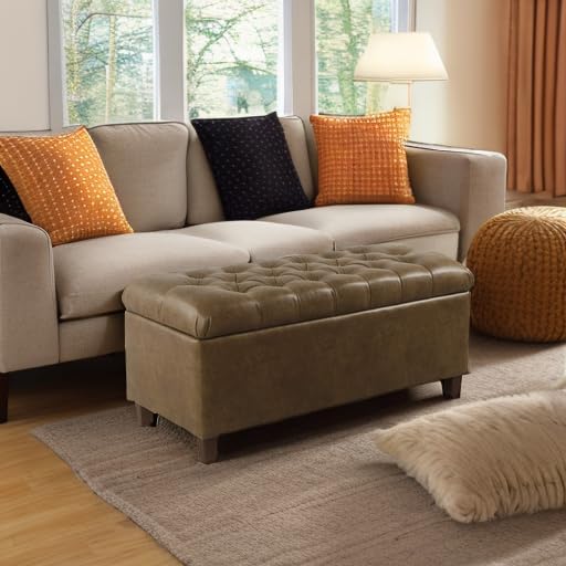 HomePop 40" Button Tufted Storage Bench - Distressed Brown Faux Leather