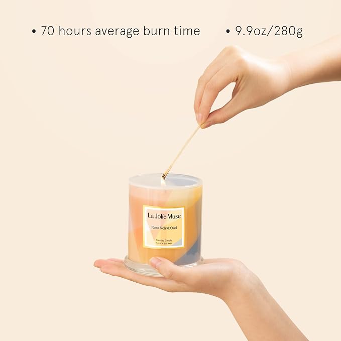 LA JOLIE MUSE Rose Noir & Oud Candle, Rose Scent, Jar Candle, 70 Hour Burn Time, Housewarming Gift