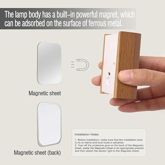 LANDGOO 2-Pack Wood Step Light with Motion Sensor, Rechargeable Stair Night Light Set, Beech Wood 2700K Warm White LED Wall Lamps, Easy No-Wire Installation for Hallway Bedroom Staircase