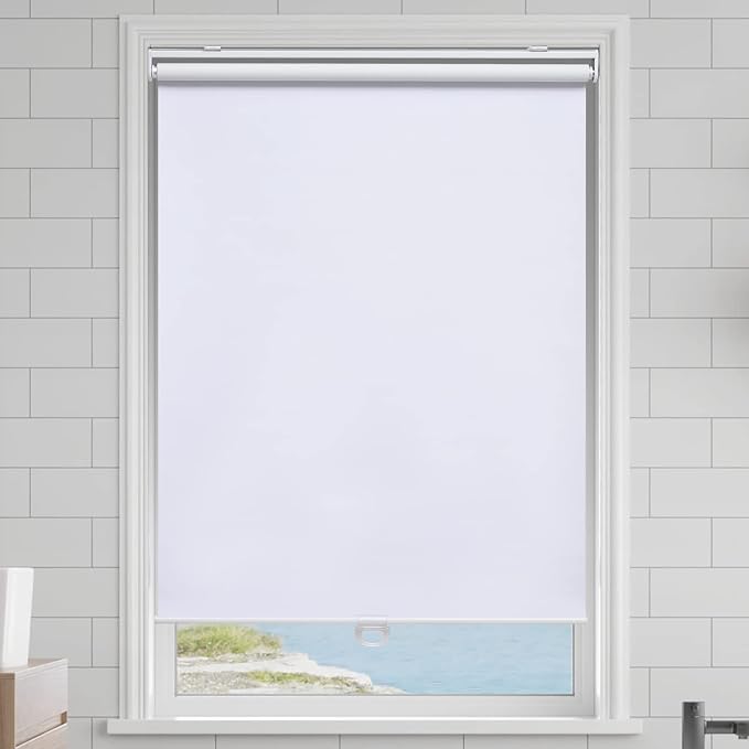 AOSKY Cordless Roller Shades Blackout Blinds for Windows Room Darkening Rolled Up Shades with Spring System, UV Protection Window Shades Door Blinds for Home and Office (47" W x 72" H, White)