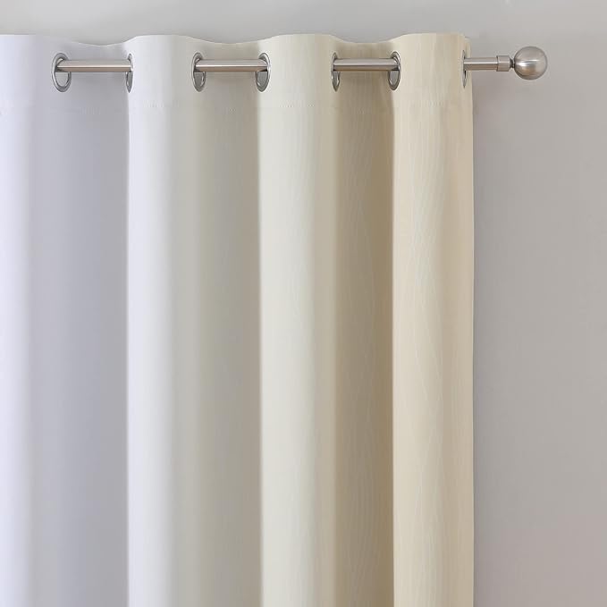 Estelar Textiler Beige and Greyish White Blackout Curtains 108 Inches Long, Thermal Insulated Drapes for Bedroom, Full Light Blocking Energy Saving Long Curtains for Living Room, 52Wx108L, 2 Panels