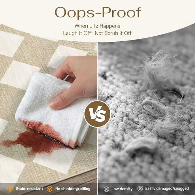 PureCozy Checkered 2'6x10 Runner Rug for Hallways Beige Washable Long Carpet Non-Slip Low Pile Modern Soft Indoor Accent Throw Rugs for Entrance Kitchen Bedroom Dining Laundry