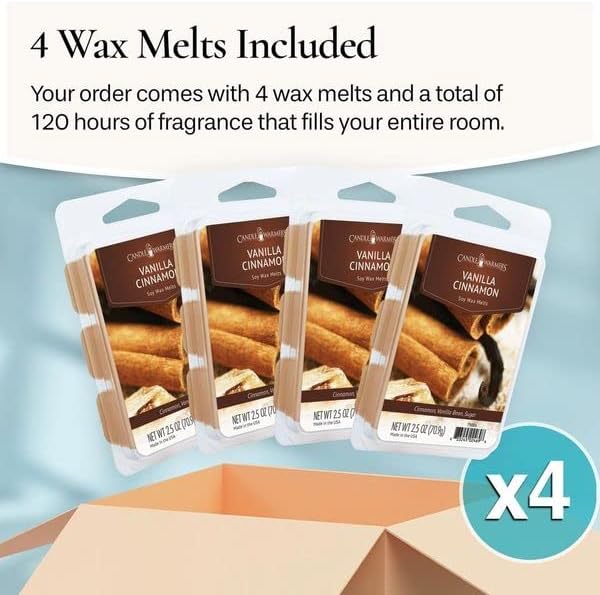 Candle Warmers Etc Classic Wax Melts 2.5oz, Vanilla Cinnamon Fragrance (4-Pack) – Each Pack has x4 2.5 oz Wax Melts and 30 Hours of Fragrance – Perfect for bedrooms, Living Rooms, and bathrooms