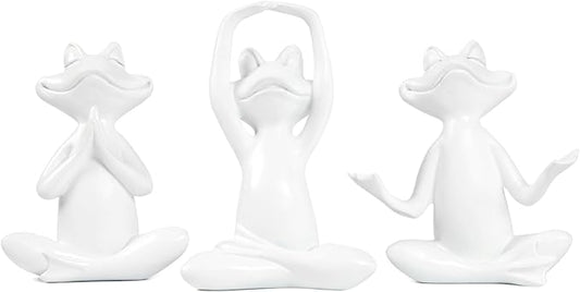 Suoedd White Frog Figurines Yoga Decor Set of 3 –Frog Yoga Statues for Modern Living Room Table Office Bookshelf Shelves Home Sculptures Decor