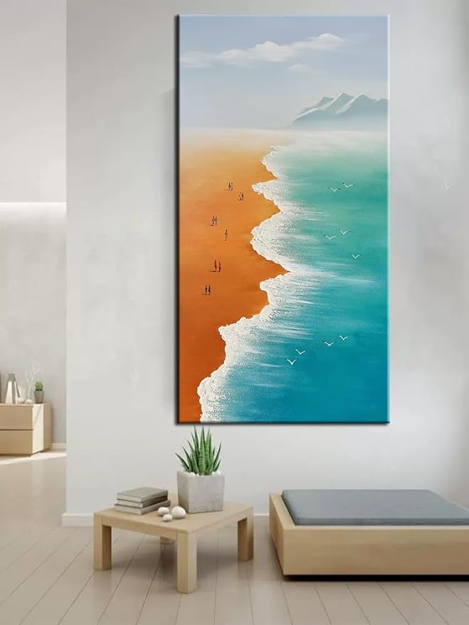 YaSheng Art - 24x48inch landscapes Abstract Art Painting Oil Painting on Canvas Texture Blue Ocean scenery sandbeach Paintings HandMade Canvas Wall Art Paintings Modern Home Decor Art Living room sofa bedroom dining room hanging pictures