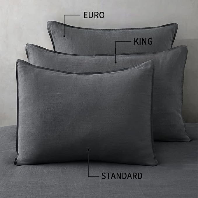 ATLINIA 100% Linen Pillowcases Set of 2, Euro Size 26" x 26" Pillow Case, Linen Pillow Sham Dark Grey