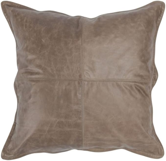 Genuine Leather Pillow Cover Case for Lumbar Throw Couch Pillows - Farmhouse Decorative Modern Sofa Thick & Soft Cushion Covers (Taupe, 24" x 24")