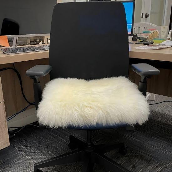Sheepskin Ranch Premium Real Sheepskin Seat Pad – Genuine Wool Chair Cushion for Dining, Office, Home & Restaurant – Soft, Breathable Seat Cover with Non-Slip Backing – Round & Rectangle – IvoryWhite