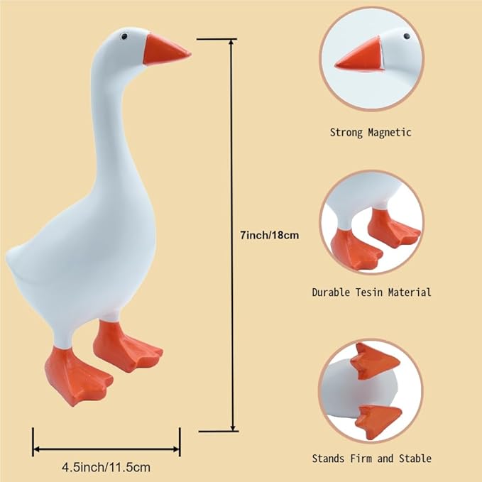 Desktop Goose Statue 7 inch Cute Resin Figurine for Office Desk Decor, Funny Home & Tabletop Decoration, Unique Housewarming Gifts for Women, Easter Gift Idea,White