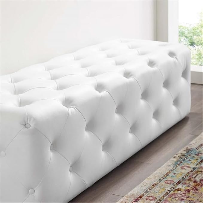 Modway EEI-3769-WHI Anthem 60" Tufted Button Entryway Faux Leather Bench, White