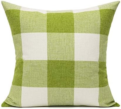 VAKADO 20x20 Grass Green White Buffalo Plaids Decorative Throw Pillow Covers Retro Farmhouse Checkered Sage Green Furniture Square Cushion Cases Home Decorations for Couch Patio Sofa Outdoor Set of 2