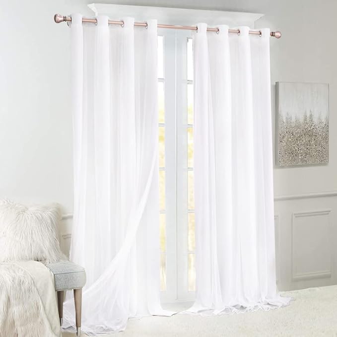 Winter White Curtains Double Layered Solid and Sheer Window Treatment Panels Pair with Grommet Top for Living Room Patio Door, 52 x 96 inches, Winter White, 2 PCs