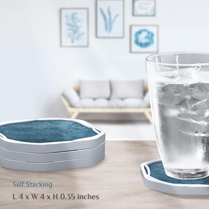 UMIRRO Absorbent Drink Coasters for Tabletop Protection, Blue Coastal Silicone Cup Mats with Felt Inserts, Cool Large Modern Coasters Prevent Home Office, Kitchen Or Outdoor Patio Tables from Damage