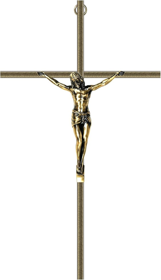 KUXBET Catholic Crucifix Wall Cross, 24.5 inch Metal Jesus Christ Cross, Handmade Hanging Wall Décor for Home, Religious Devout Give Faith Gift (24.5inch, Vintage)