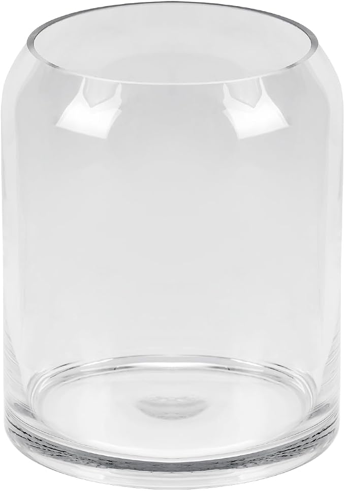 7" High 6" Wide Large Handmade Scandinavian Clear Glass Vase, Glass Flower Vase, Vase for Bouquet, Modern Glass Vase, Dome Glass Vase, Glass Terrariium, Hurricane, Centerpiece (Clear, 5.9"x7.1")