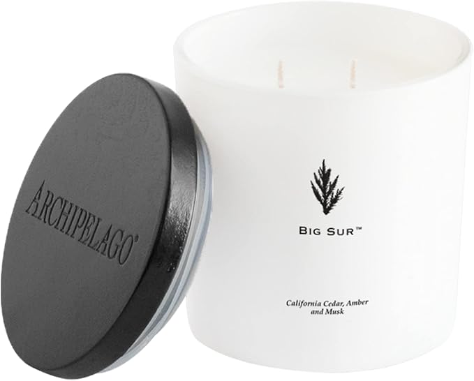 Archipelago Botanicals Big Sur Luxe Candle, California Cedar, Amber and Musk Scent, Elegant White Glass Jar Candle, Coconut Wax, Double Wicks Burn 100 Hours (13 oz)
