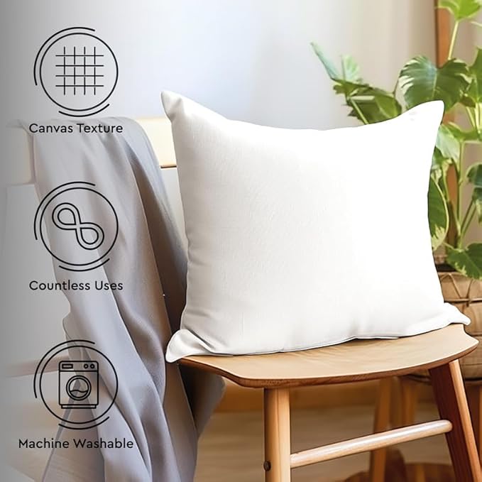 Encasa XO Throw Pillow Covers 18x18 in Set of 4 White | No Inserts | Cotton Pillow Covers for Living Room, Bed, Sofa, Couch | Decorative Cushion Covers with Improved Zipper
