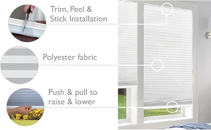 Redi Shade No Tools Easy Lift Trim-at-Home Cordless Pleated Light Filtering Fabric Shade Gray, 36" W x 64" L, (Fits Windows 19 in - 36 in)