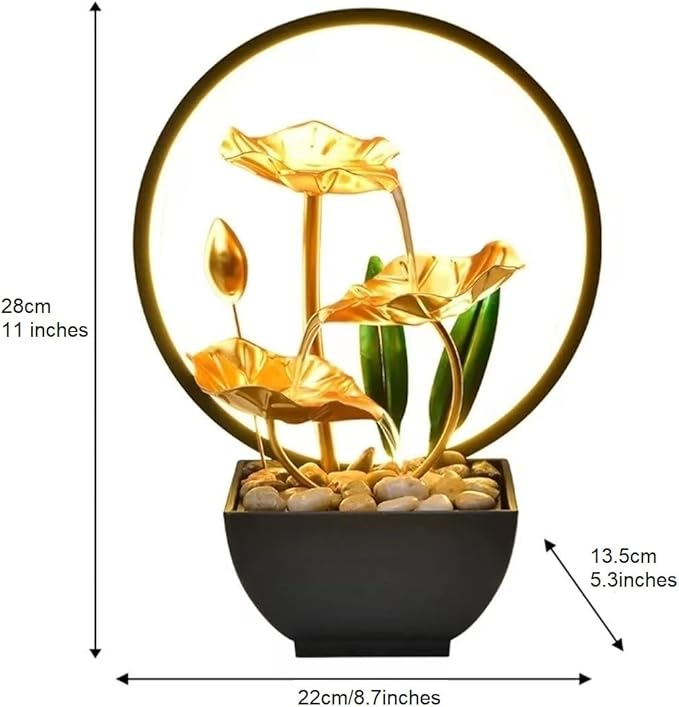 TiCin USB Powered Tabletop Fountain with Natural Rocks and LED Ring Lights, Tabletop Humidifier, Humidifier for Bedroom, Home and Office Decor