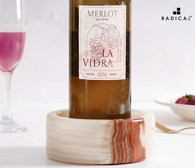 Radicaln Marble Wine Coasters 5.5" Inches White Onyx Wine Bottle Coasters for Home Bar, Ideal Absorbent Cork Holder for Champagne Bottle & Dining Room