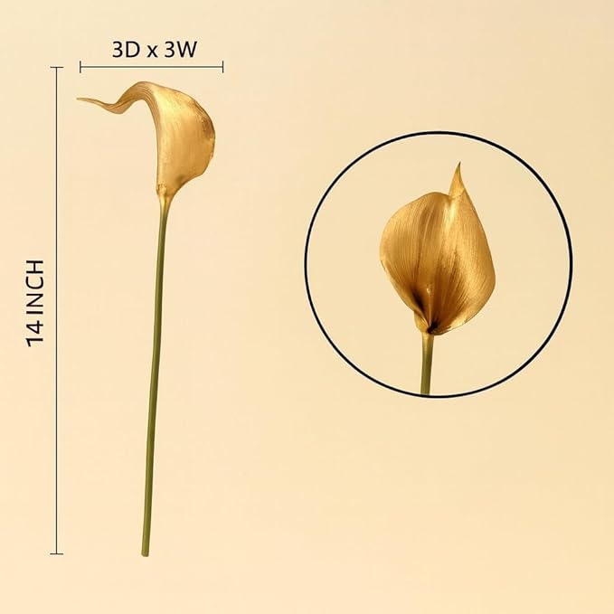 Floral Kingdom 20 Pack 14" Calla Lily Artificial Flowers, Real Touch 18k Gold Colored Faux Flowers for Home Decor, Table Centerpieces, Living Room & Weddings