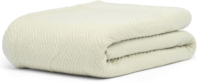 100% Cotton Herringbone Weave Blankets, 66" X 90" Twin, Throw Blanket for Bed, All Season Cotton Blanket, Cozy Blanket,Throws & Bed Blanket, Throw Blanket for Couch, Modern Home Decor -Sage