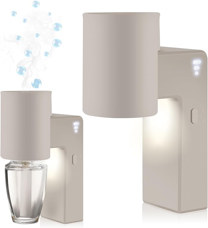 ROSSEX 2 Pcs Wall Fragrance Plug in with Night Light Compatible with Bath and Body Works Wallflowers, with 3-Speed Adjustable Fragrance Essential Oil Diffuser for Home, Khaki