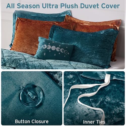 Intelligent Design King Duvet Cover Set, Velvet King Duvet Set, Luxury Diamond Quilting Teal Duvet Cover, Fluffy Duvet Cover with Decorative Pillow and 2 Shams, 4 Pieces, Teal, King/Cal King