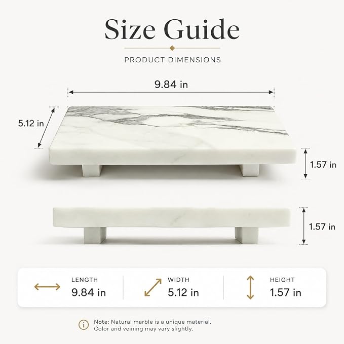 White Marble Pedestal Stand for Vanity & Bathroom | 9.84 Inch Decorative Riser for Perfume, Candle, Jewelry, Dresser and Shelf Decor