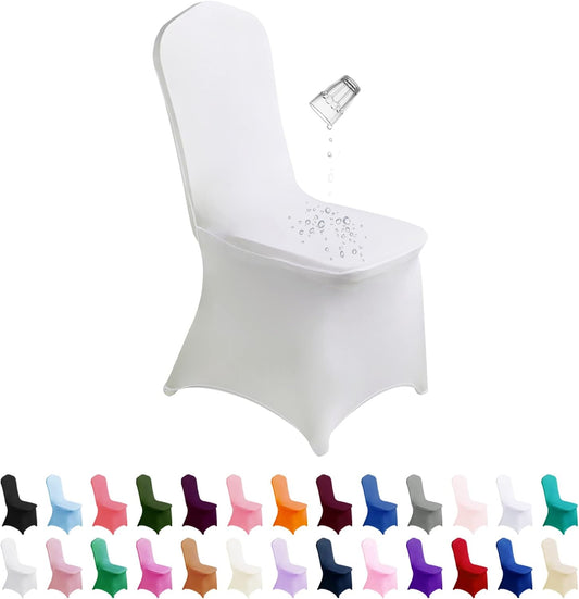 SUPERO Waterproof Spandex Chair Cover 100PCS, Stretch Dining Chair Covers, Polyester Outdoor Chair Covers, Protector Stretch Chair Cover for Party Universal, Banquet, Wedding Event, Hotel(White)