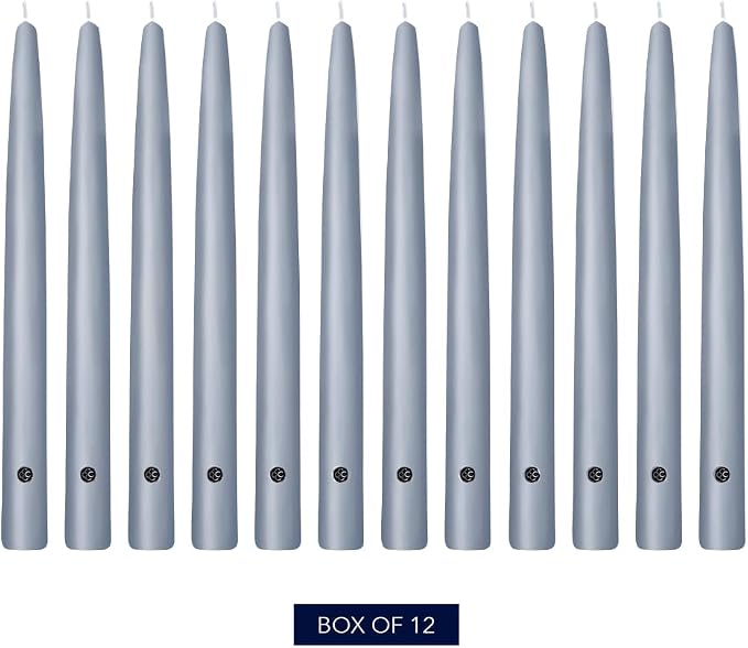 Colonial Candle Unscented Taper Candle, Handipt Collection, Wedgewood, 12 in, Pack of 12 - Up to 10 Hours Burn