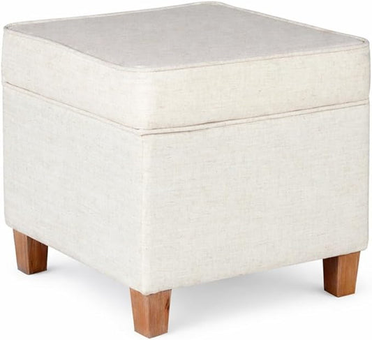 Homepop Home Decor | K7342-F2067 | Classic Square Storage Ottoman with Lift Off Lid | Ottoman with Storage for Living Room & Bedroom, Cream Woven
