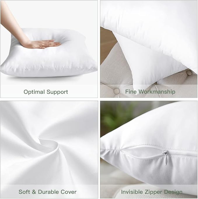 OTOSTAR Pack of 4 Throw Pillow Inserts, 20 x 20 Square Cushion Inner Soft Fluffy Plump Stuffer Cushion Pads White Decorative Pillow Inserts