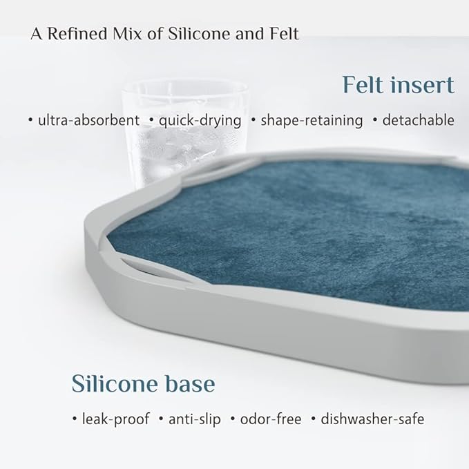 UMIRRO Absorbent Drink Coasters for Tabletop Protection, Blue Coastal Silicone Cup Mats with Felt Inserts, Cool Large Modern Coasters Prevent Home Office, Kitchen Or Outdoor Patio Tables from Damage