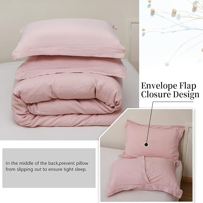 100% French Linen Pillow Shams Basic Style - Pack of 2 - Washed Solid Color Natural Flax Soft Breathable - Blush Pink, 20'' x 26''