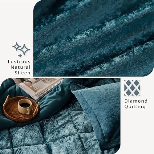 Intelligent Design Twin Duvet Cover Set, Velvet Twin Duvet Set, Luxury Diamond Quilting Teal Duvet Cover, Fluffy Duvet Cover with Decorative Pillow and 1 Sham, 3 Pieces, Teal, Twin/Twin XL