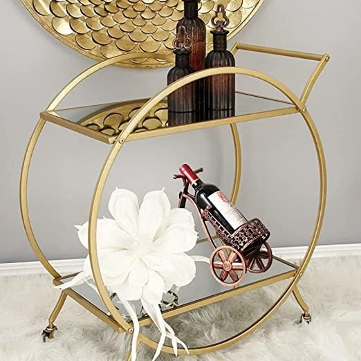 Bar Cart with 2 Mirrored Shelves, Modern Metal Bar Serving Cart, Gold Round Bar Carts for The Home/Kitchen/Club/Living Room, Rolling Wheeled Design (28.34''14.96''30.7'')