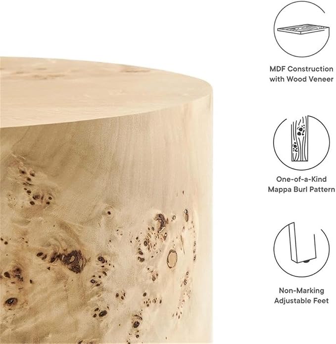 Modway EEI-6271-NAB Cosmos 16" Round Burl Wood Side Table, Natural Burl