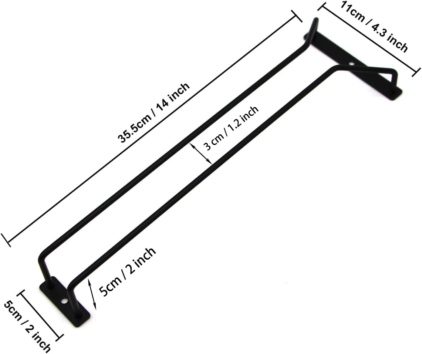 14-Inch Black Wine Glass Rack, Under Cabinet Wine Glass Holder, Stemware Rack, Hanging Stemware Holder, Set of 2