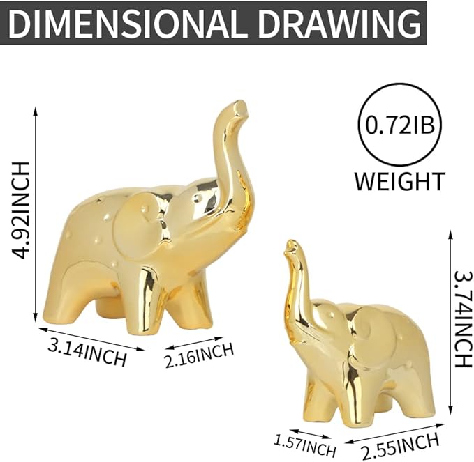 prosfalt A Pair Elephant Statue Home Decor,Modern Style Figurines,Sculpture for Office Desktop Bookshelf Living Room (Ceramics Gold)