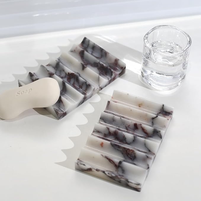 Luxurious Natural Marble Soap Dish Tray Marble Soap Holder Trinket Plate for Bathroom Sink Kitchen Countertop Bedroom Vanity Bathroom Accessory Rectangular (2 Pack)