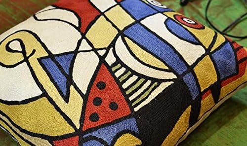 Decorative Pillow Cover for Couch by Alfred Gockel Modern Coastal Gold Throw Pillowcase Musical Abstract Farmhouse Chair Cushion Modern Cushions Hand Embroidered Wool Size 18x18
