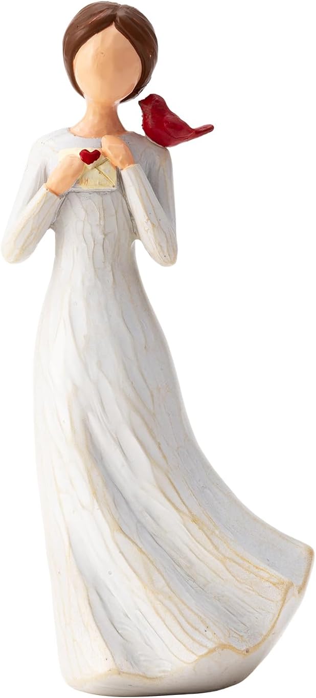 Hand-Painted Memorial Angel Figurine with Red Cardinal & Love Letter - 6.2 Inch Resin Statue for Sympathy, Bereavement, and Friendship - Thinking of You Home Decor Gift for Mom, Grandma, Women