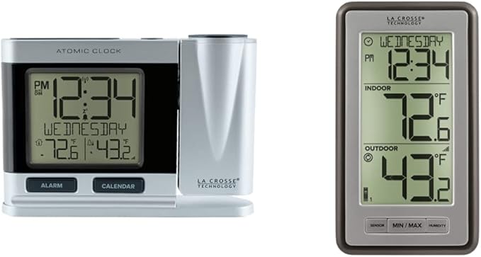 La Crosse Technology Atomic Projection Alarm Clock with Temperature | Wireless Digital Thermometer