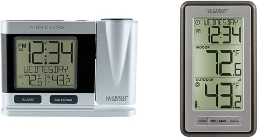 La Crosse Technology Atomic Projection Alarm Clock with Temperature | Wireless Digital Thermometer