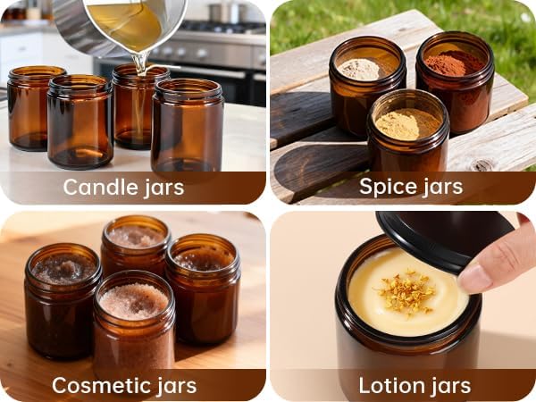 8oz Amber Glass Jars with Airtight Lids (30Pack) - Empty Candle Jars for Candle Making,Cosmetic Jars for Creams,Lotions