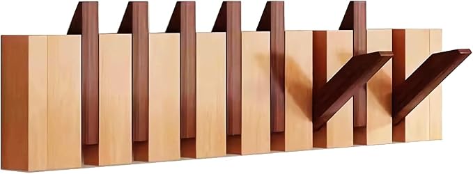 Wall Mounted Coat RackHooks Piano Key Hangers Natural Solid Wood Hanger Non-Woven Fabric Clothes Hangers for Closet, Kitchen, Bedroom, Bathroom, Entryway (Walnut-Beech, 8 Hooks)
