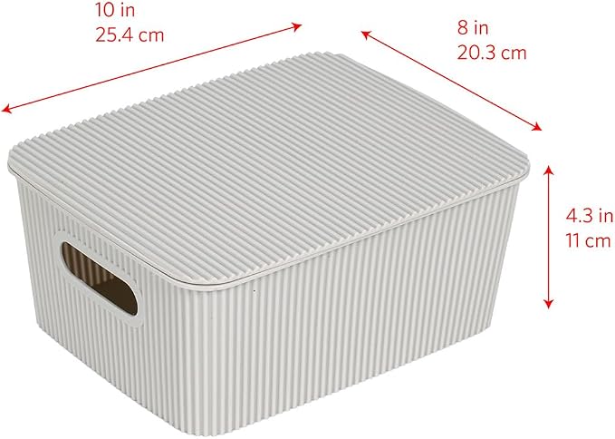 Glad Storage Baskets with Lids - Set of 6 Stackable Plastic Boxes with Handles - Decorative Shelf Organizer Bins for Bathroom and Closet, Grey, 1 Gallon