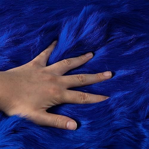 Faux Fur Sheepskin Runner Rug Royal Blue 2x6 ft Ultra Soft Shaggy Plush Fluffy Fuzzy Area Carpet Decorative Chair Cover Floor Mat for Bedroom Sofa Living Room Bedside